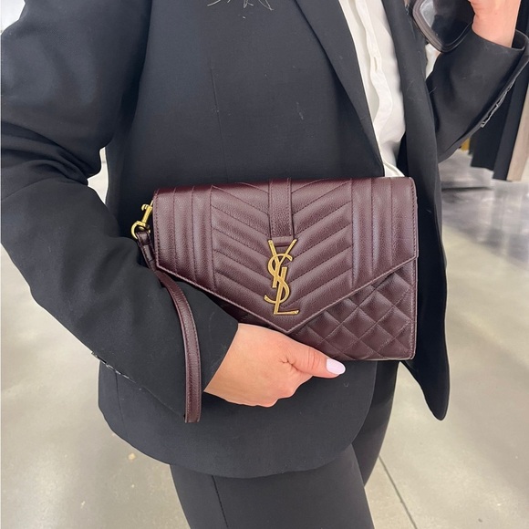 Yves Saint Laurent Dark Red Quilted Clutch - Picture 1 of 3